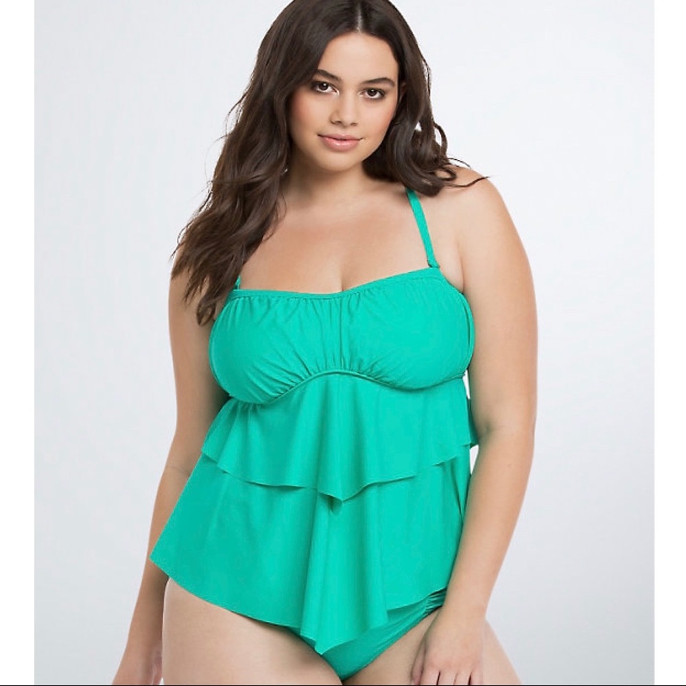 Torrid Flounce Tankini and Ruched High Bottoms